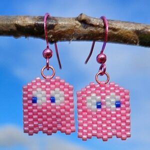 Pac-Man Pink Ghost Earrings